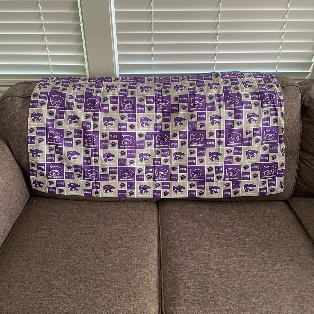 Kansas State Purple and White Patterned window curtains.